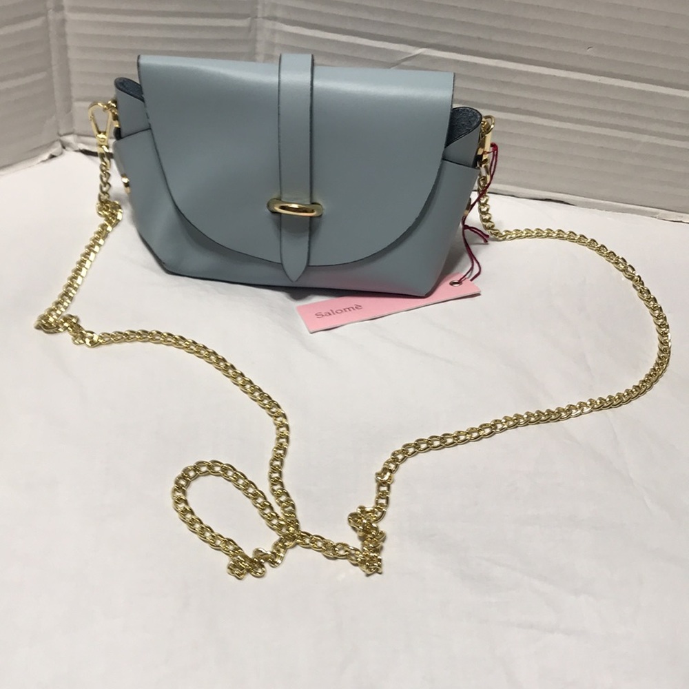 Salome leather crossbody bag with gold tone hardware. Made in Italy. NWT
